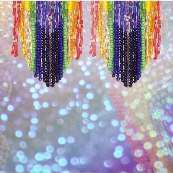 Anthropologie Deepa Gurnani Earrings Becka Rainbow Fringe Chandelier NEW - Picture 4 of 13